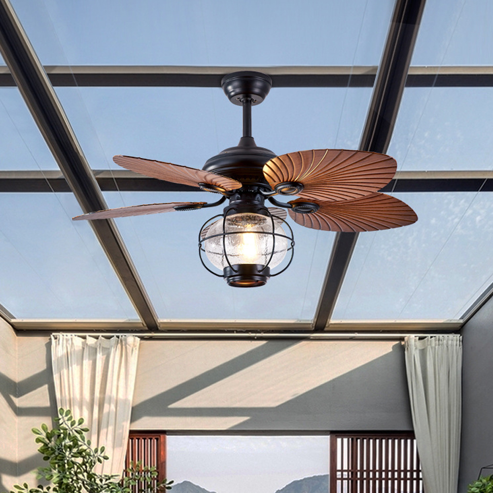 Outdoor Gazebo Ceiling Fan Lamp Retro Balcony Garden Fan Chandelier-Handwovenlamp