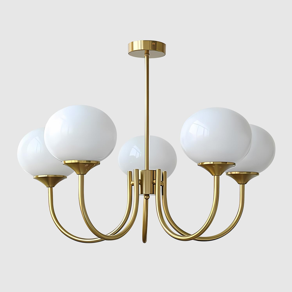 Modern 5-Light Globe Chandelier Light Fixture with Pink Smooth Glass Shade French Home Decor Glass Hanging Lamp-Handwovenlamp