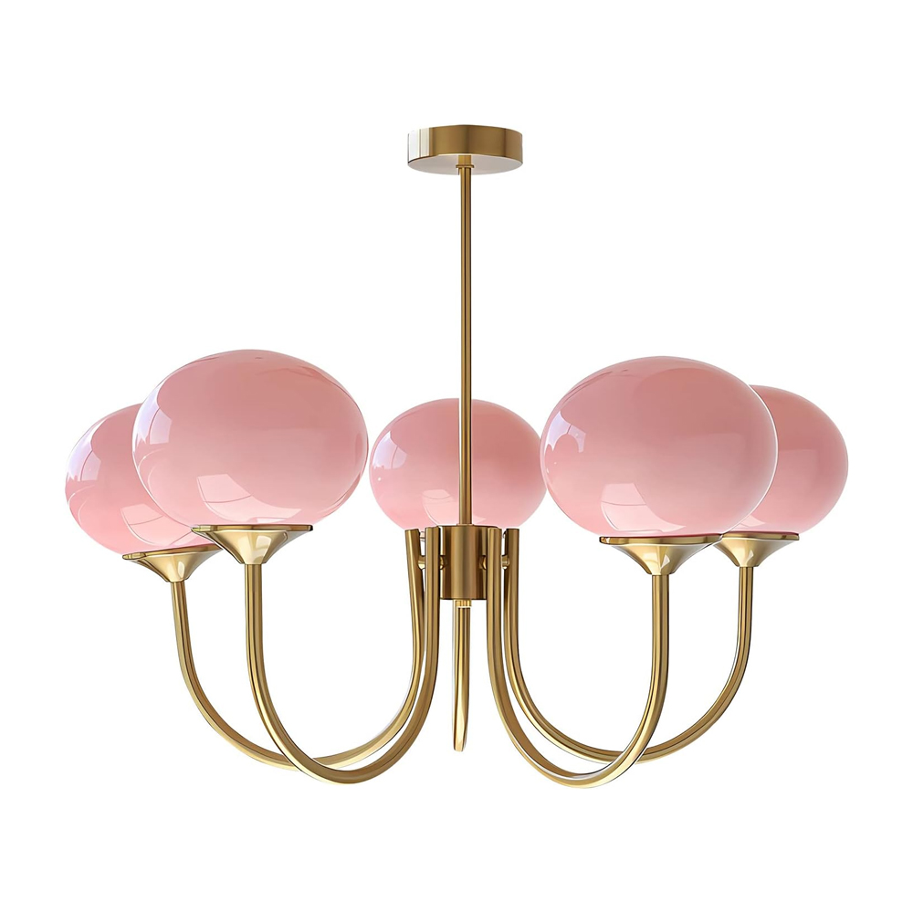 Modern 5-Light Globe Chandelier Light Fixture with Pink Smooth Glass Shade French Home Decor Glass Hanging Lamp-Handwovenlamp