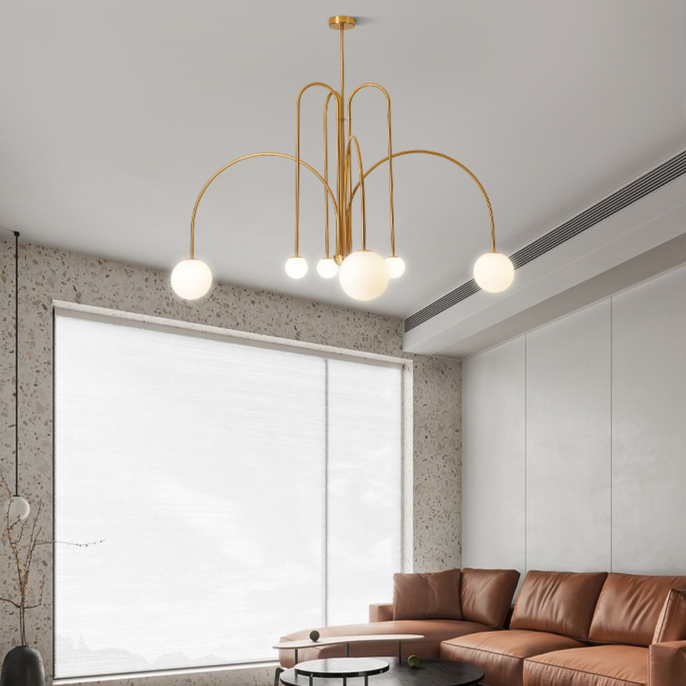 French Art Deco Pendant Lights Minimalist Living Room Glass Chandelier-Handwovenlamp