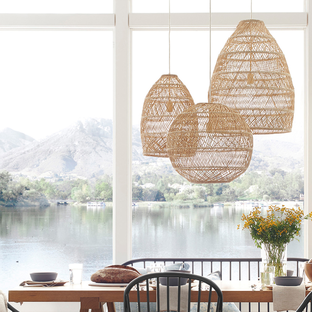 Boho Dining Room Rattan Pendant Light Coastal Living Room Decor Lampshade-Handwovenlamp