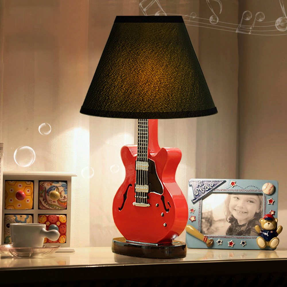 Simple Cartoon Guitar Table Lamp Bedroom Bedside Music Lamp Decoration-Handwovenlamp