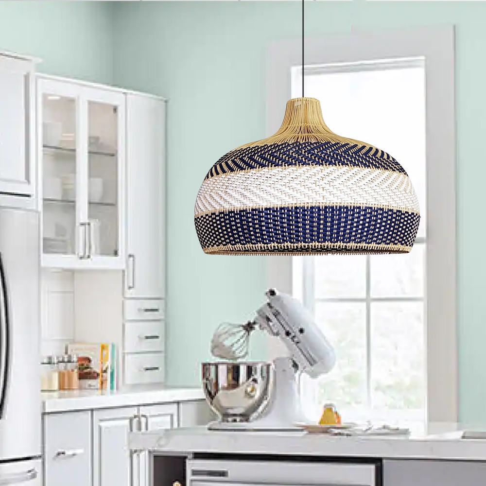Michael Blue Rattan Pendant Light Kitchen Hanging Light Fixture-Handwovenlamp