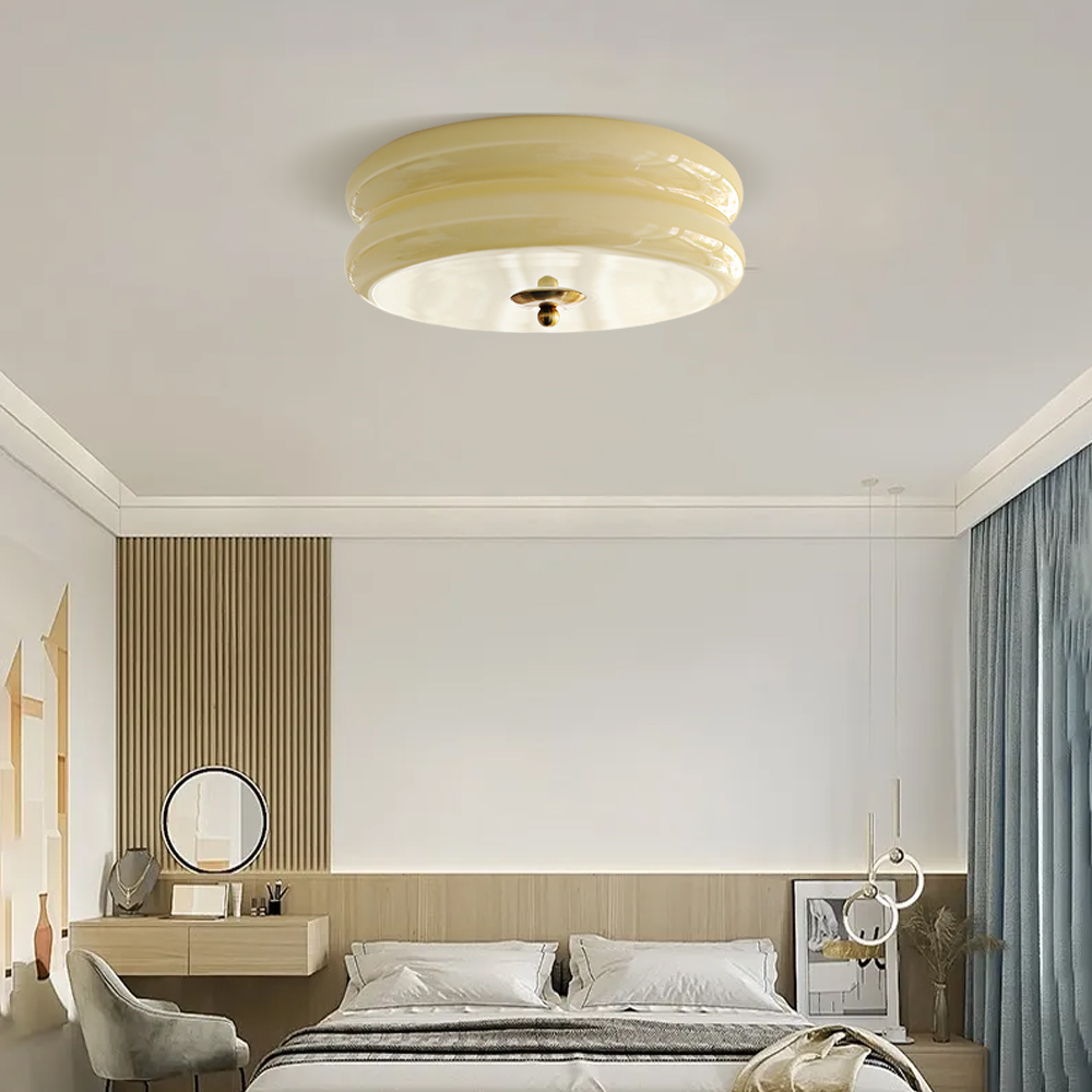 Mid Century Modern Ceiling Light Living Room Cream Glass Chandelier Flush Mount-Handwovenlamp