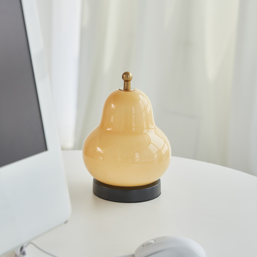 French Cream Pear Table Lamp Portable Rechargeable Touch Bedside Lamp-Handwovenlamp