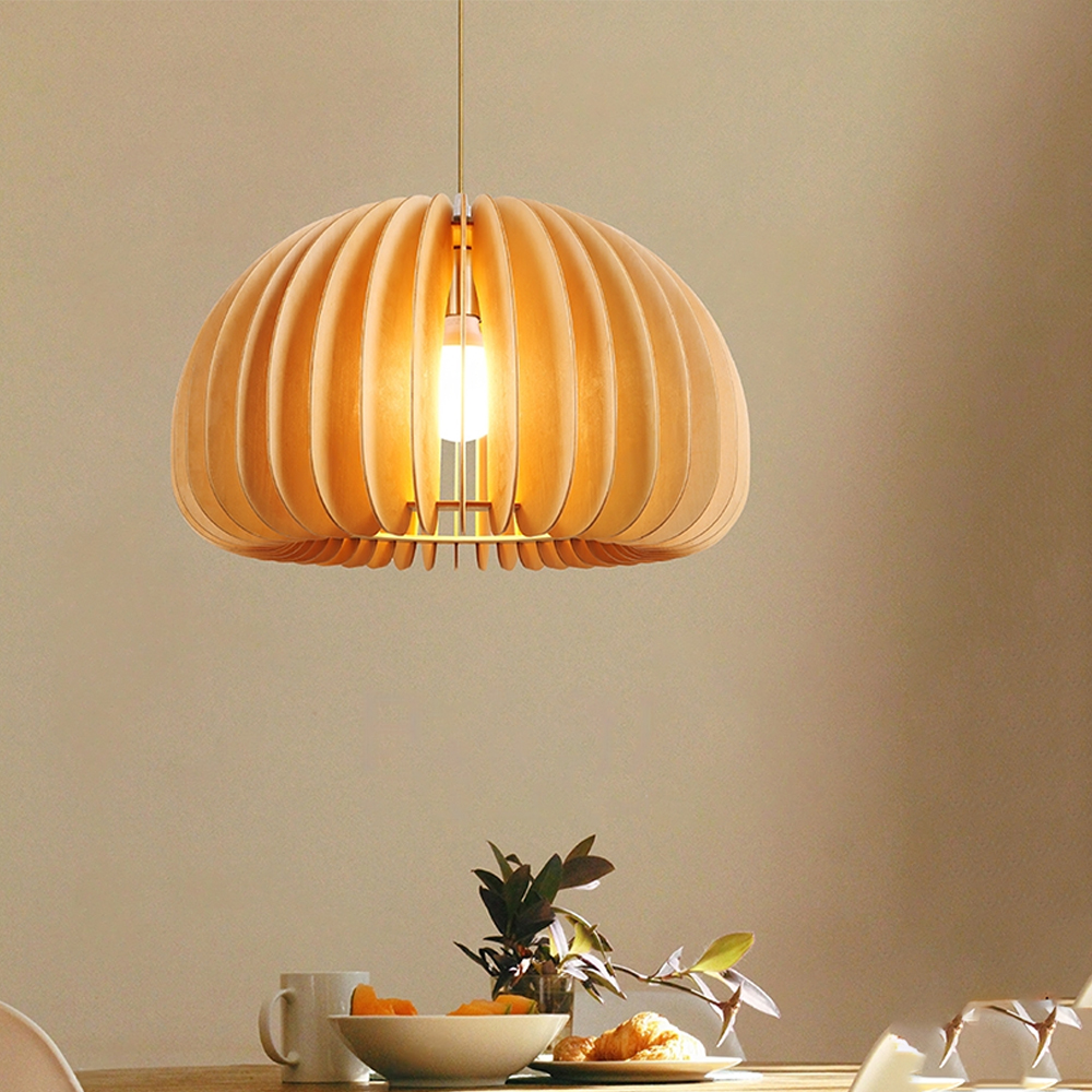 Japanese Pumpkin Lantern Wood Pendant Light Farmhouse Living Room Chandelier-Handwovenlamp