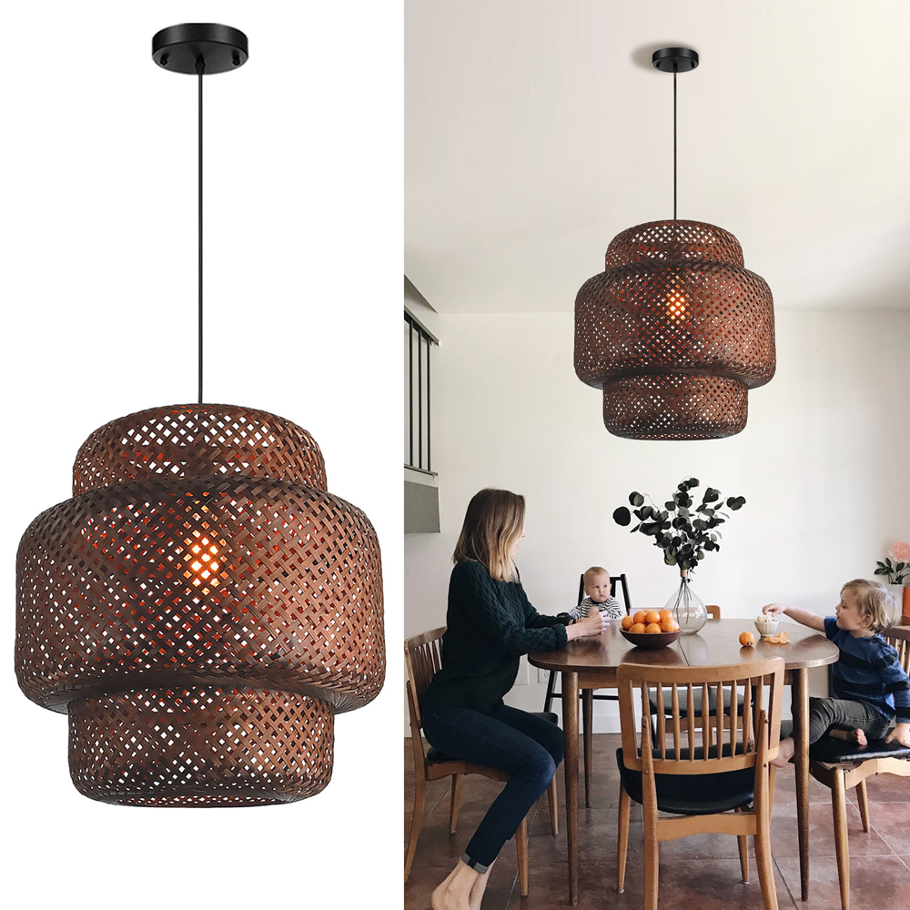Creative Retro Rattan Chandelier Restaurant Rattan Bamboo Pendant Light-Handwovenlamp