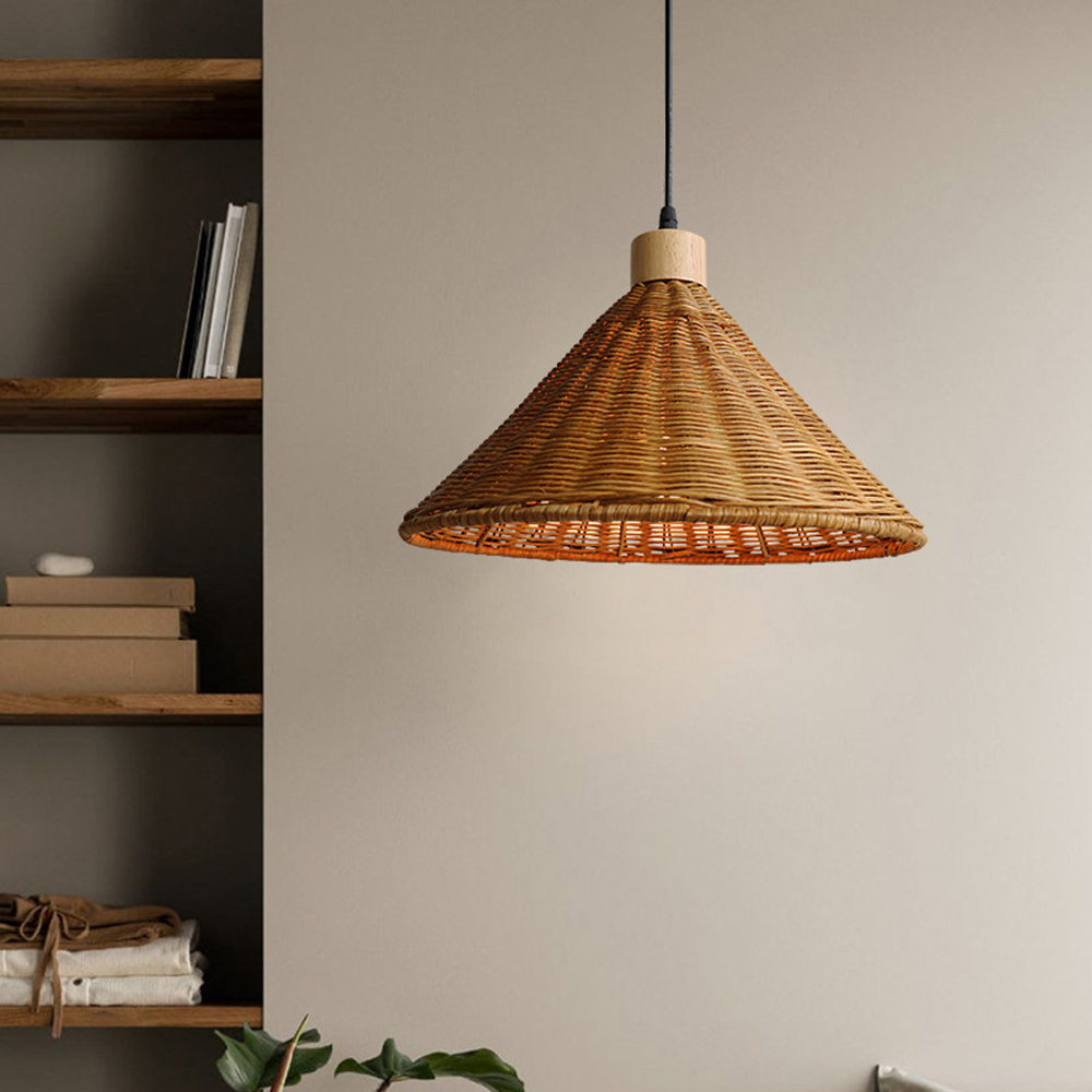 Japanese Homestay Rattan Lamp Shade Pendant wabi Sabi Wicker Wood Chandelier-Handwovenlamp