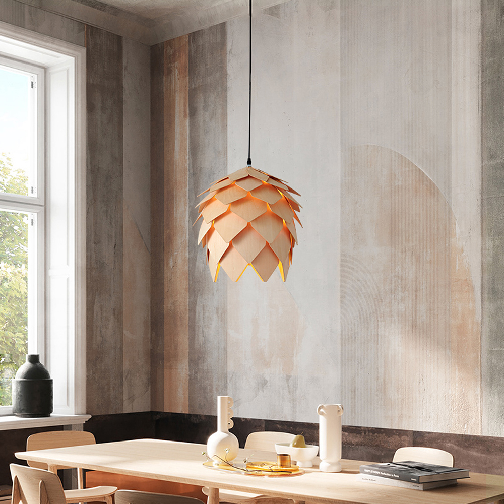 Wabi Sabi Dining Room Wooden Pendant Light Structured Chandelier-Handwovenlamp