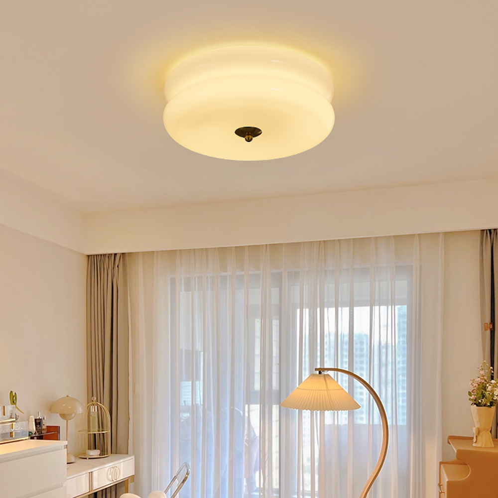 French-style Bedroom Glass Ceiling Lamp Cream Simple Living Room Lighting-Handwovenlamp