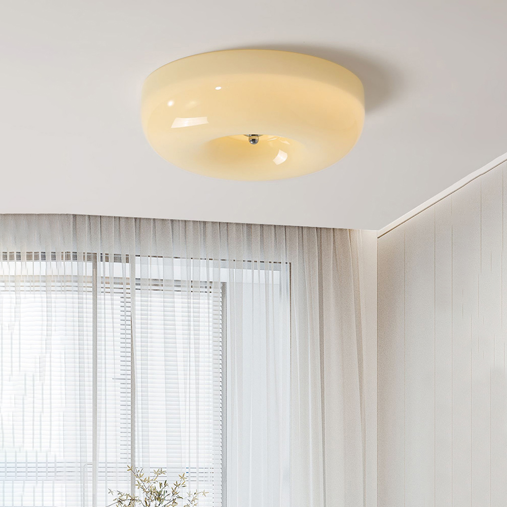 Living Room Cream Round Ceiling Lamp Bauhaus Milky Glass Lighting-Handwovenlamp