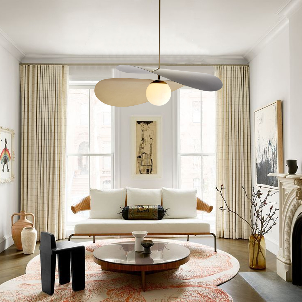 Minimalist Design Straw Hat Pendant Light Modern Metal Chandelier-Handwovenlamp