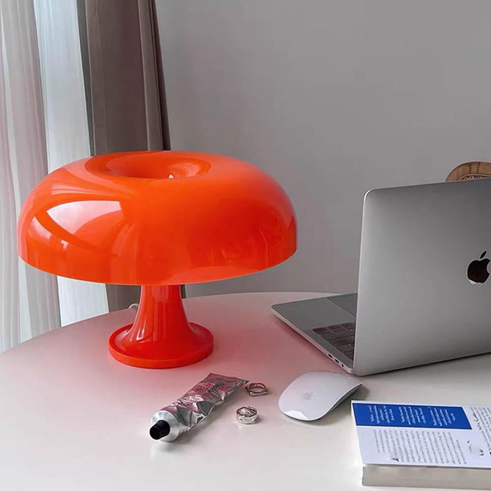 Simple Danish Designer Nordic Orange Mushroom Table Lamp White Bedside Light-Handwovenlamp