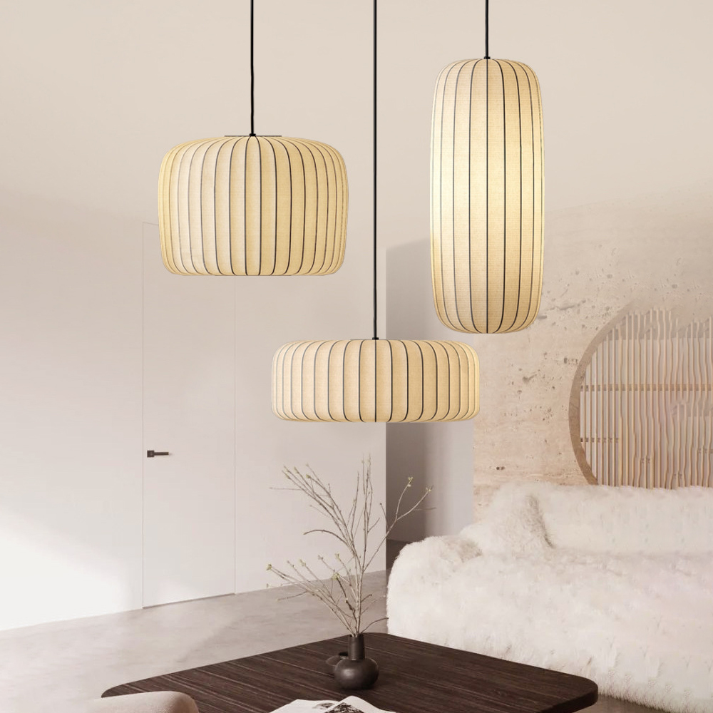 Wabi-Sabi Style Japanese Simple Imitation Silk Pendant Lights Living Room Combination Lamps-Handwovenlamp