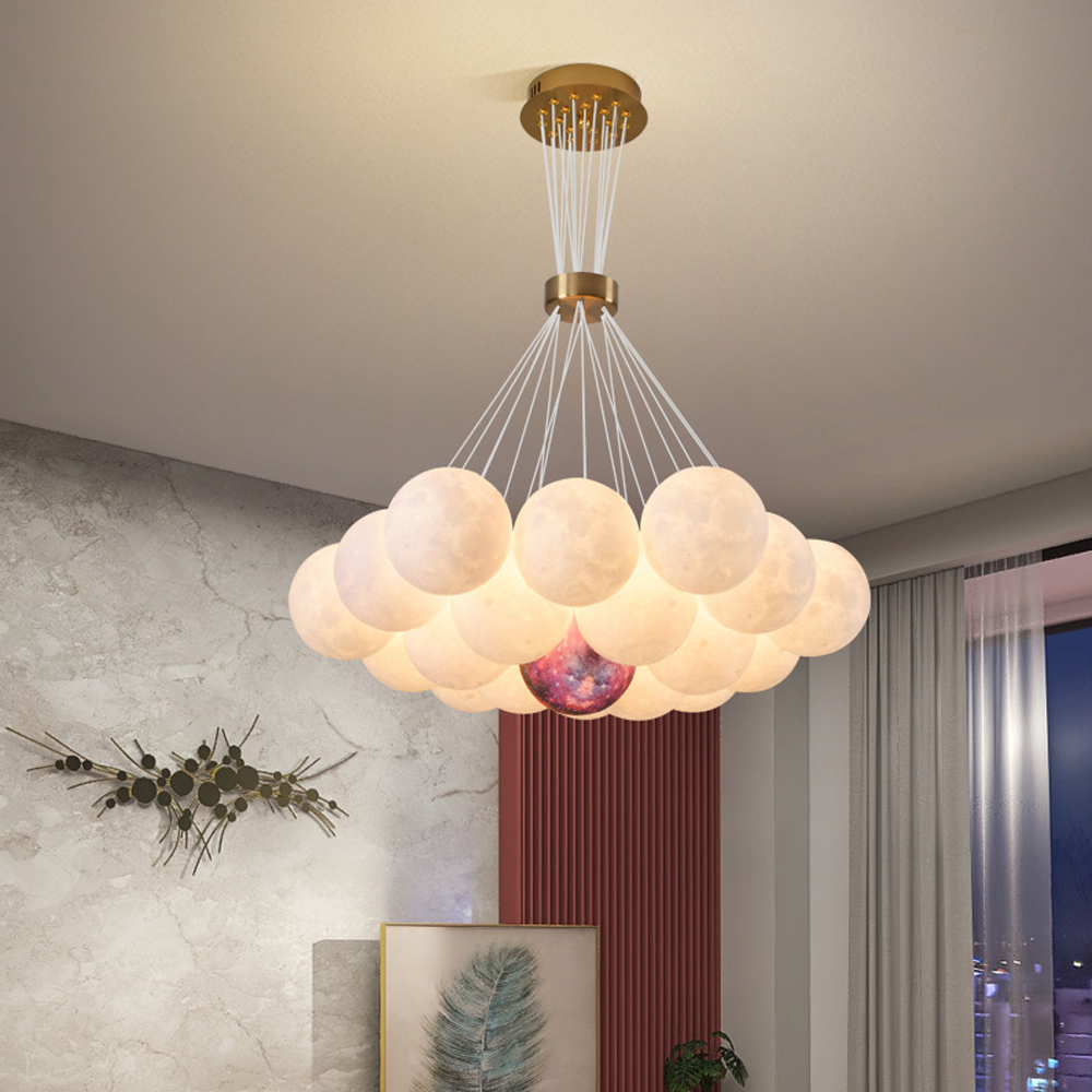 Nordic Children's Room Chandelier 3D Moon Bubble Ball Pendant Lamp-Handwovenlamp