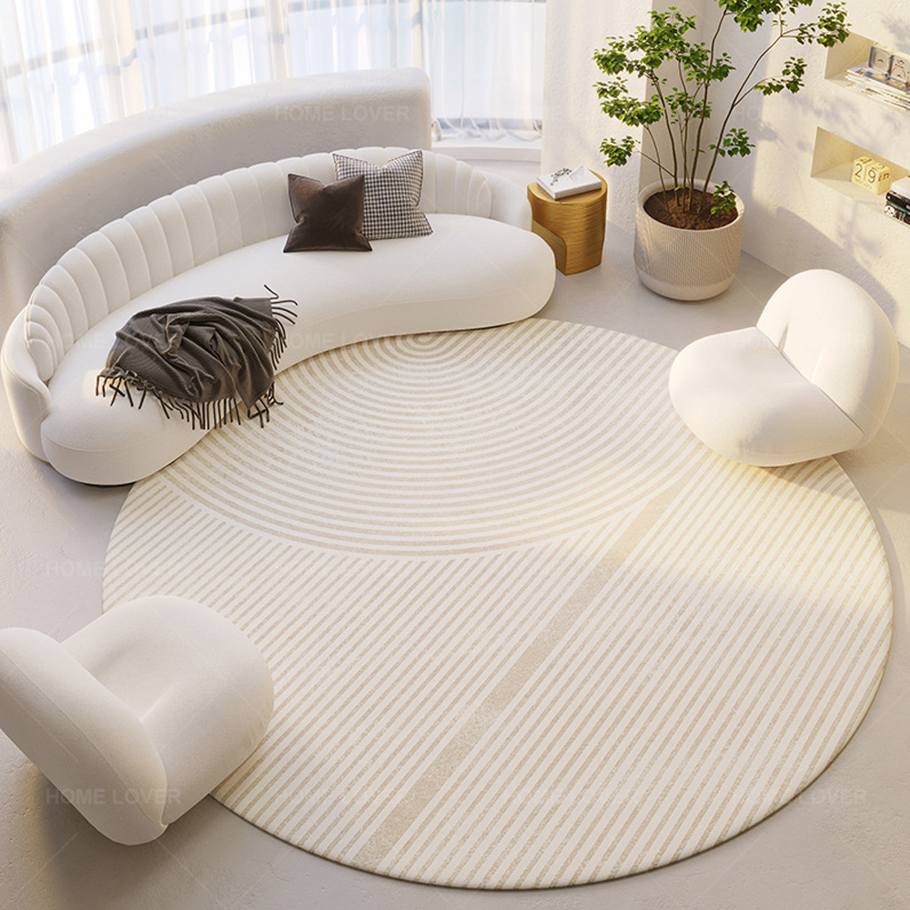 Wabi-sabi Style Round Carpet Bedroom Non-slip Household Loop Pile Rugs-Handwovenlamp