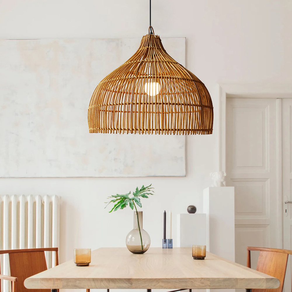Japanese Rattan Hanging Lamp Simple Hand-woven Dining Room Kitchen Rattan Light Fixture-Handwovenlamp