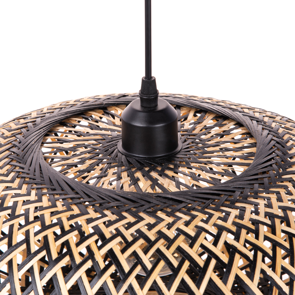 Dining Room Round Black Bamboo Pendant Chandelier Kitchen Decor Lighting-Handwovenlamp