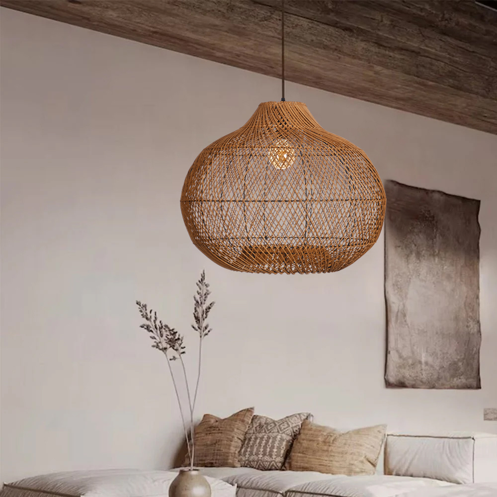 Wabi Sabi Natural Dark Rattan Pendant Lights for Dining Room