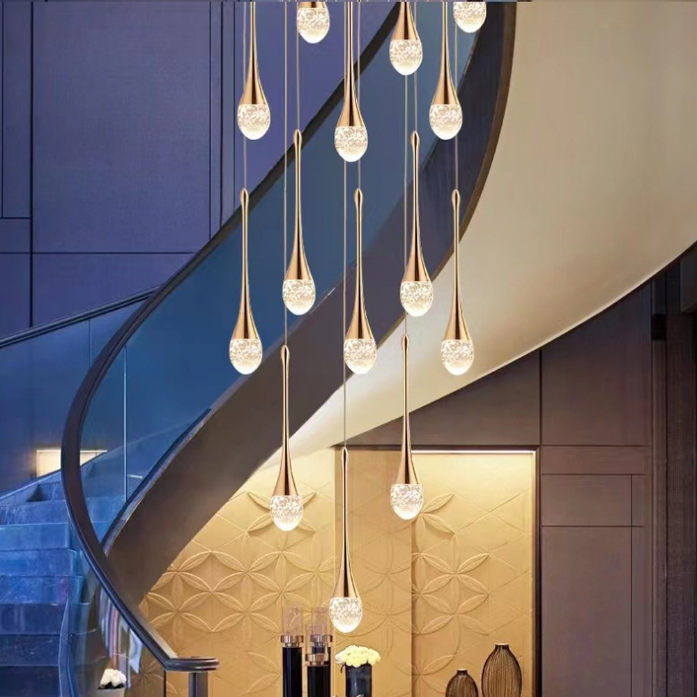 Modern Minimalist Staircase Chandelier Creative Soft Light Duplex Chandelier Restaurant Villa Spiral Stairwell Long Chandelier-Handwovenlamp
