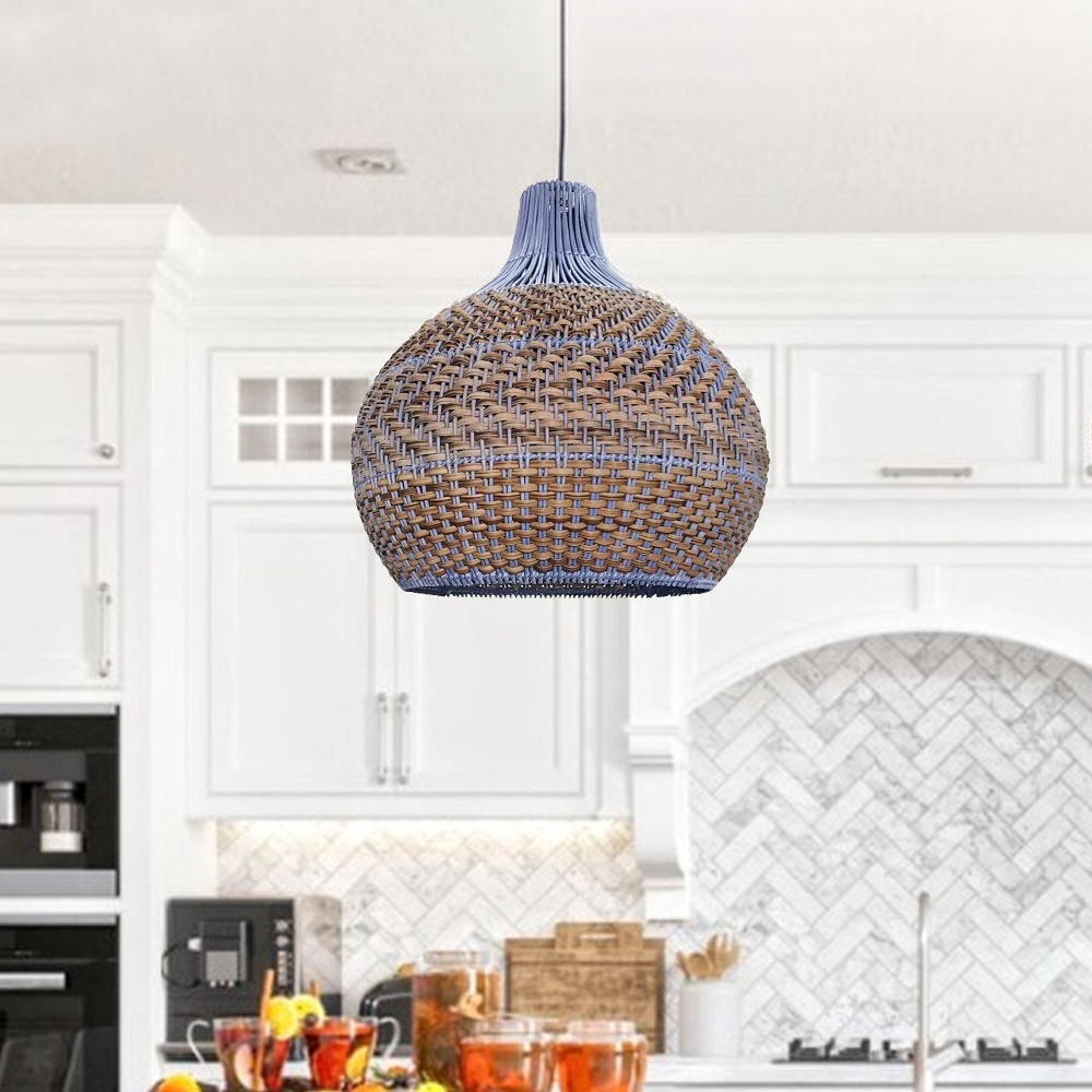 Hamptons Blue Rattan Pendant Light-Handwovenlamp