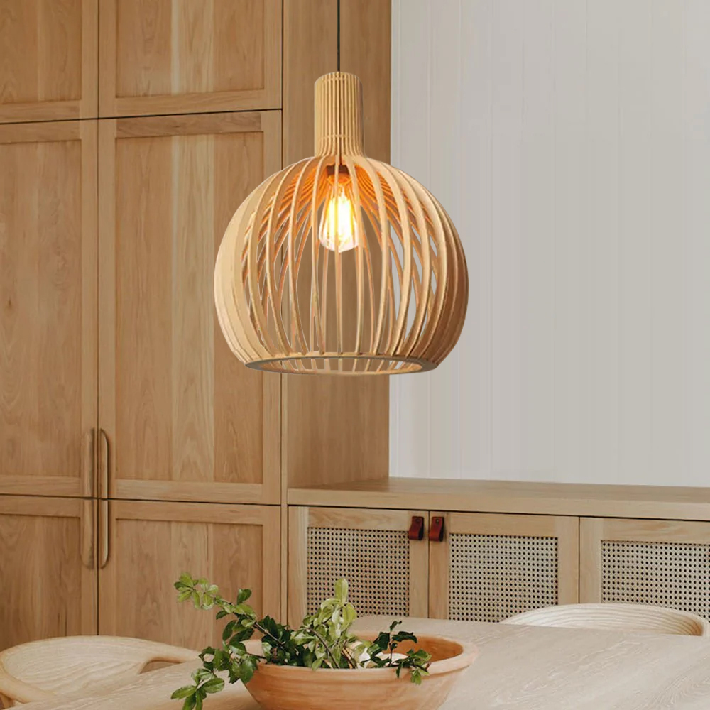 Modern Wooden Pendant Light Fixture Nordic Creative Birdcage Chandelier-Handwovenlamp