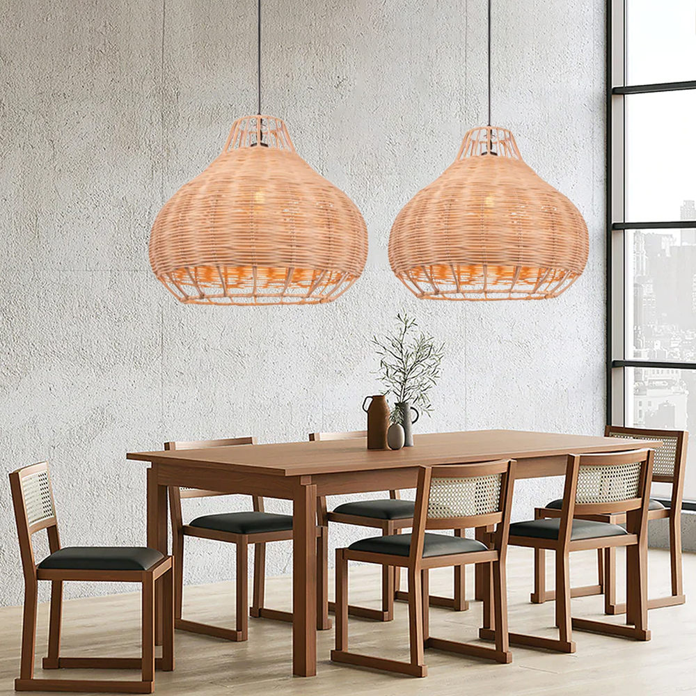 Scandinavian Hand Woven Ceiling Light Fixture Creative Rattan Pendant Lamp-Handwovenlamp