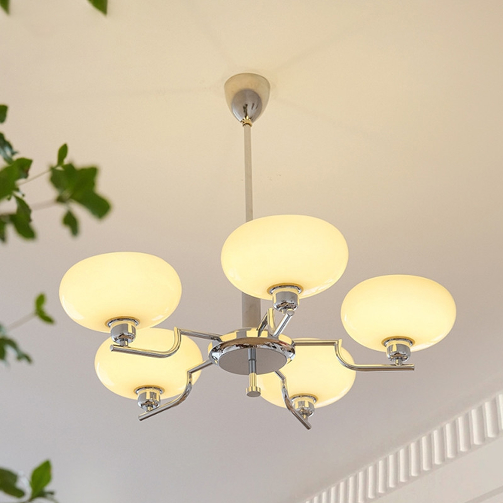 Bauhaus Living Room Milk White Glass Chandelier-Handwovenlamp
