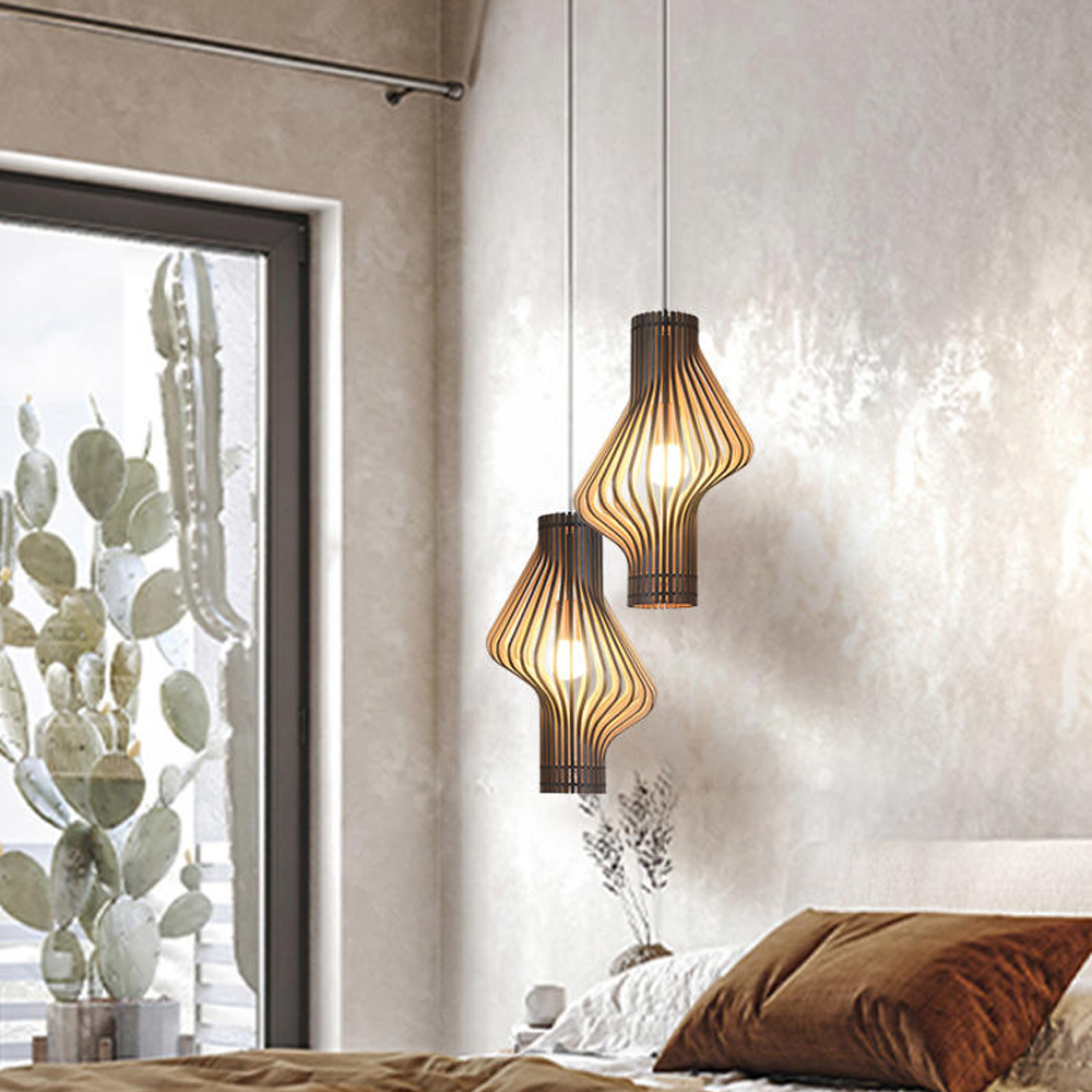 Creative Curved Surface Wooden Pendant Light Designer Art Light B&B Bedside Lamp-Handwovenlamp