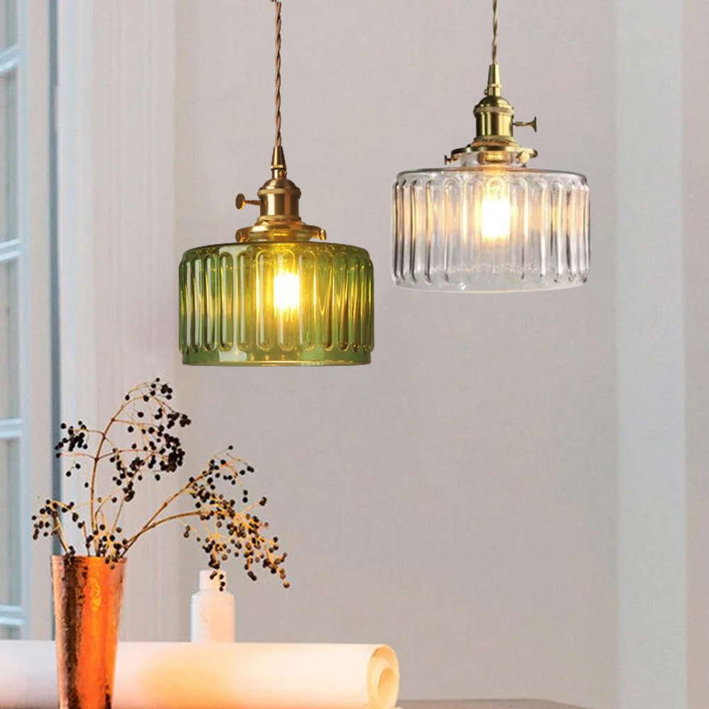 French Retro Brass Glass Chandelier Dining Room Single Head Small Pendant Lamp-Handwovenlamp