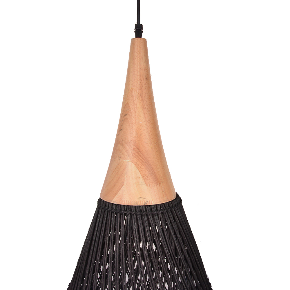 Rattan Wood Hanging Lamp Farmhouse Vintage Living Room Water Drop Chandelier-Handwovenlamp