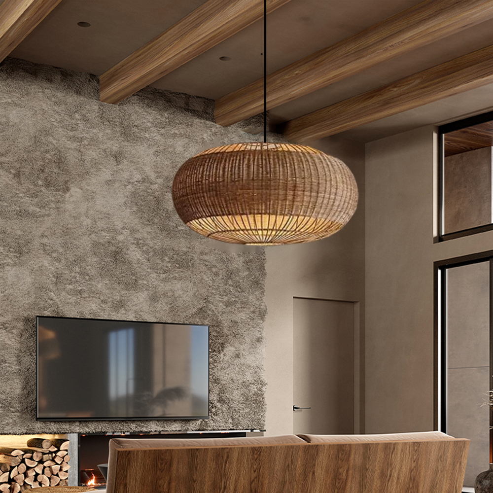 Rattan Pendant Light in Minimalist Wabi Sabi Style Interior Design Decor Lamp Fixture-Handwovenlamp