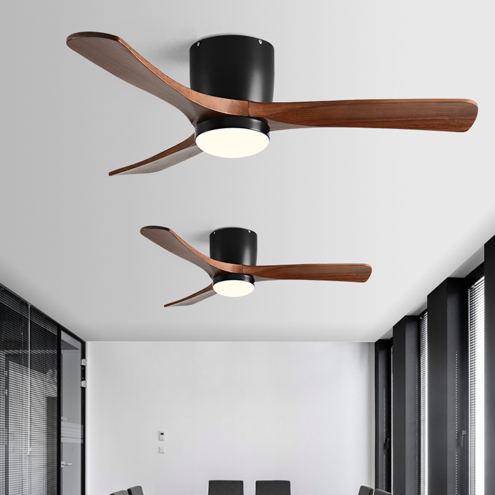 Ceiling Fan With Light Nordic Solid Wood LED Fan Lamp For Restaurant Living Room-Handwovenlamp