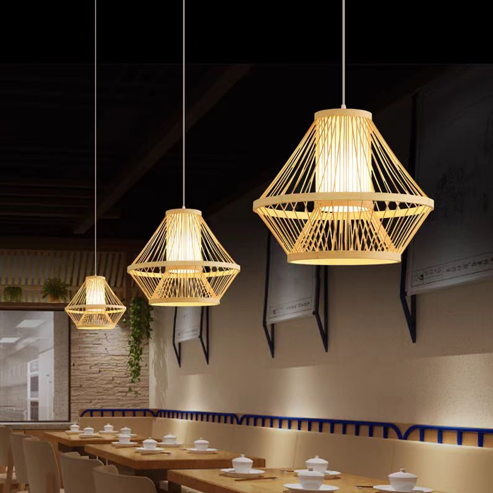 Handmade Tapered Bamboo Pendant Light for Restaurant Dining room-Handwovenlamp
