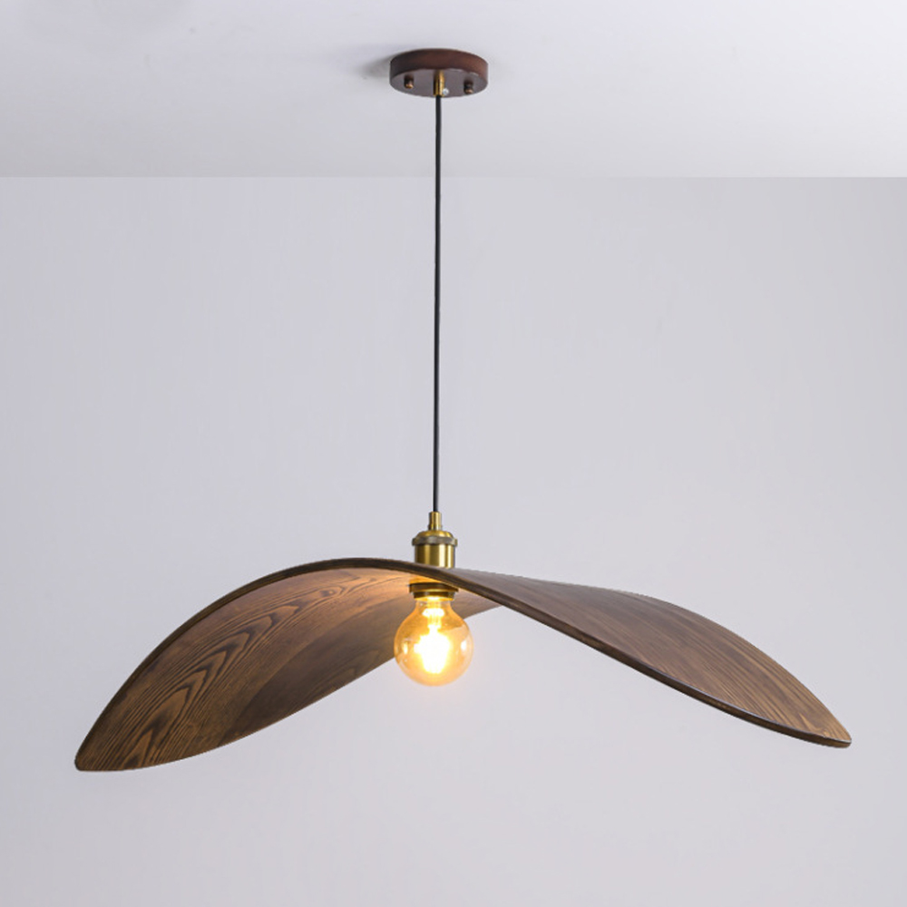 Wabi-Sabi Walnut Chandelier Leaf Shape Wooden Pendant Light-Handwovenlamp