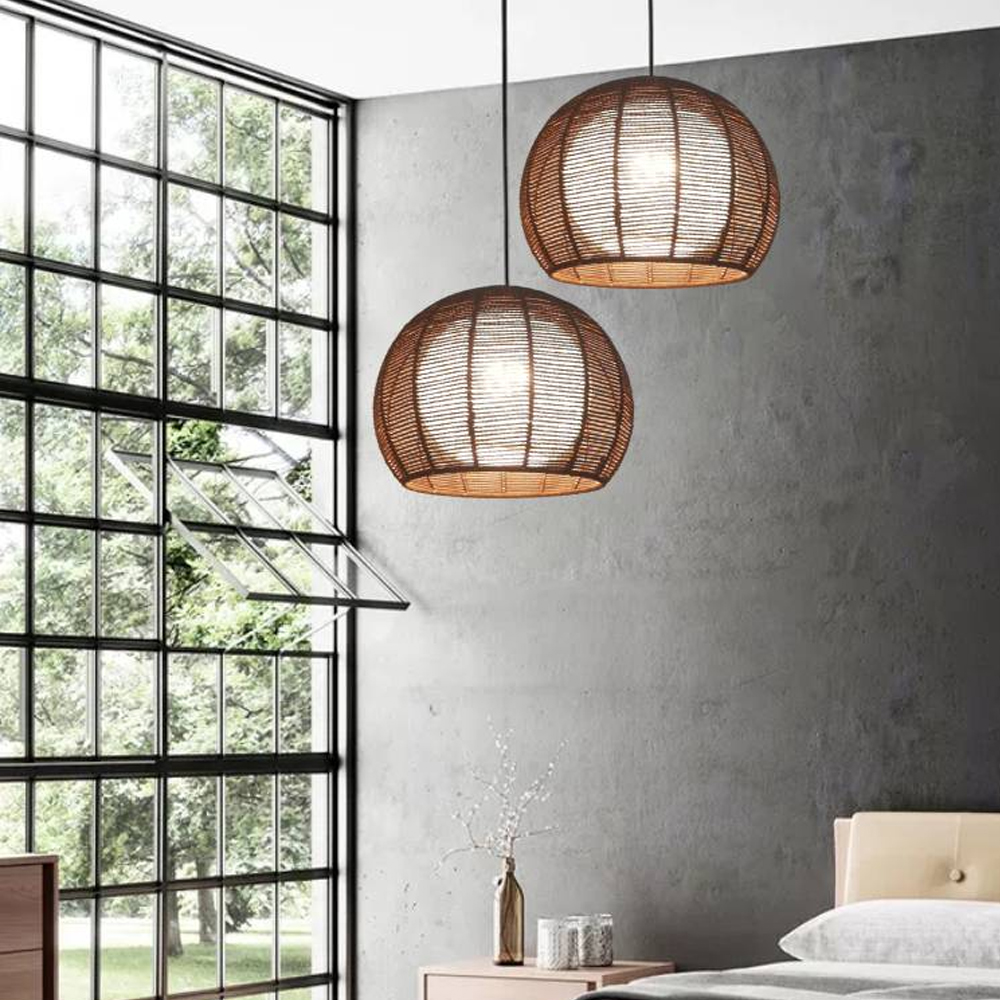 Nordic Hand-woven Rattan Pendant Light Balcony Tatami Hemp Rope Lamp-Handwovenlamp