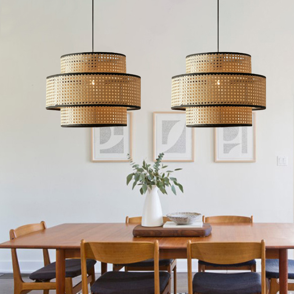 Nordic Style Rattan Pendant Light Fixture Handwoven Dining Room Art Chandelier-Handwovenlamp