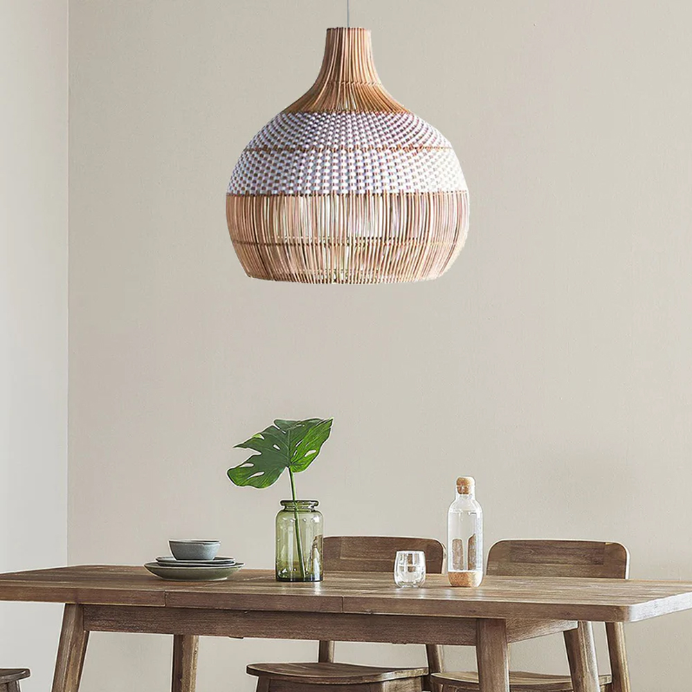 White Rattan Pendant Light Woven Rattan Lampshade-Handwovenlamp