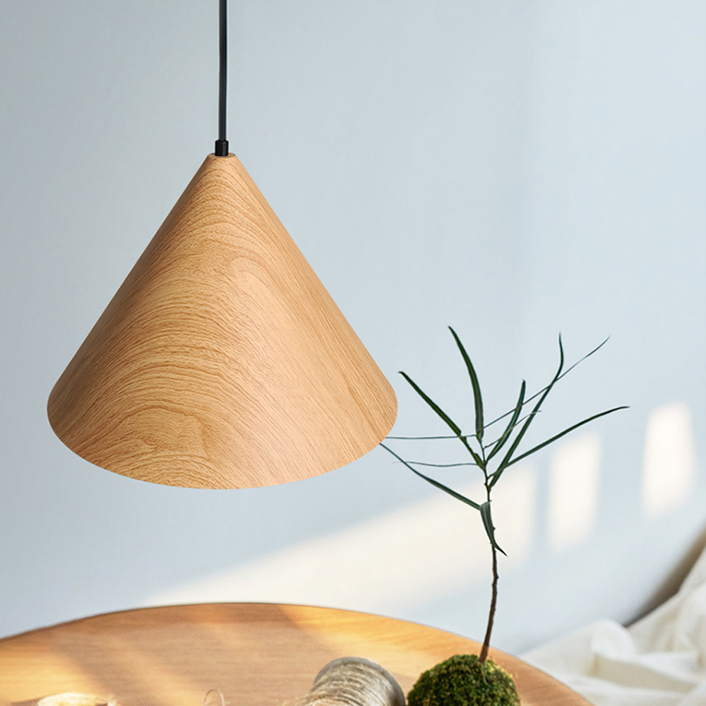 Dining Room Inverted Triangular Funnel Wooden Pendant Light-Handwovenlamp