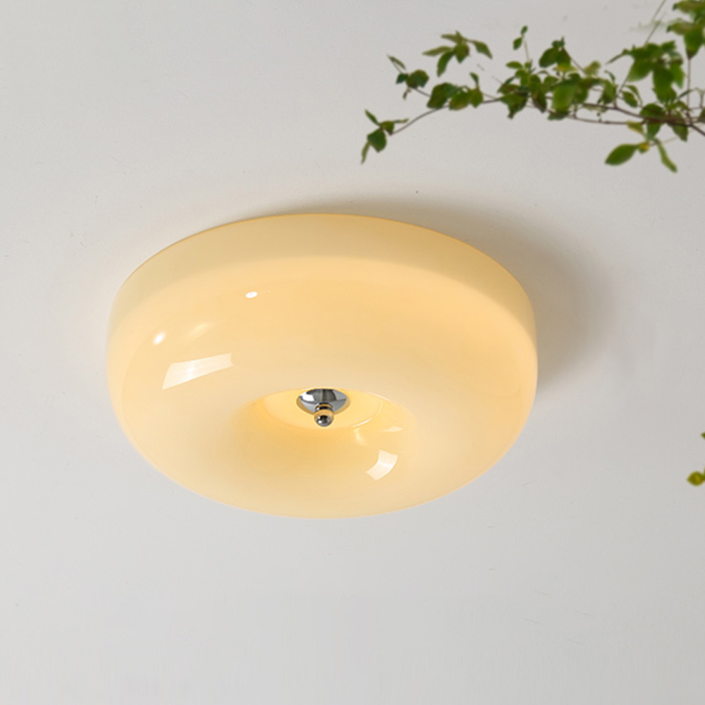Living Room Cream Round Ceiling Lamp Bauhaus Milky Glass Lighting-Handwovenlamp