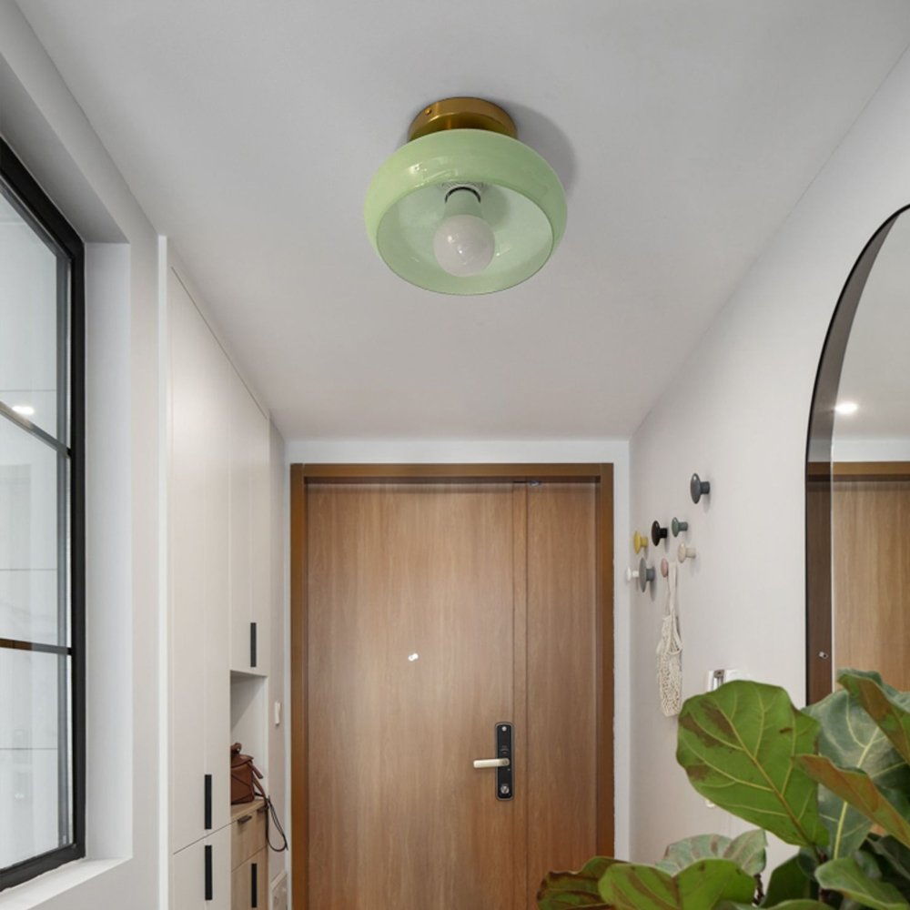 Mid Century Modern Flush Mount Ceiling Lamp Living Room Yellow Chandelier-Handwovenlamp