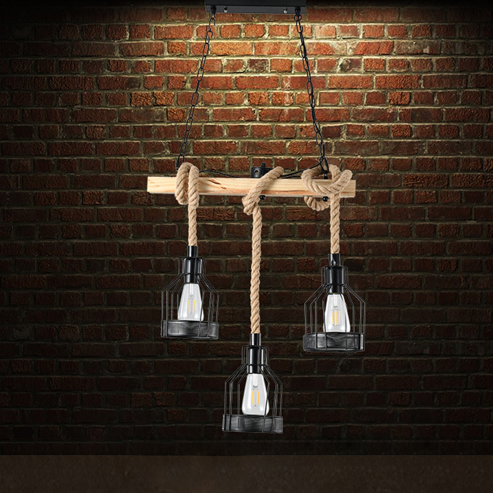 Restaurant Cafe Vintage Hemp Rope Chandelier Industrial Style Lighting Fixtures-Handwovenlamp