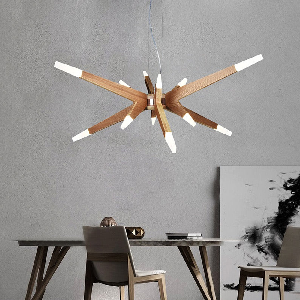Wood Sputnik Chandelier Contemporary Pendant Light-Handwovenlamp