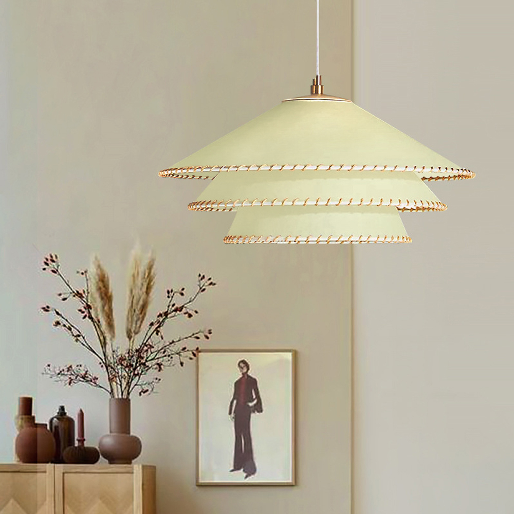 Nordic Simple PVC Dining Chandelier Wabi-sabi Style Bedroom Pendant Light-Handwovenlamp