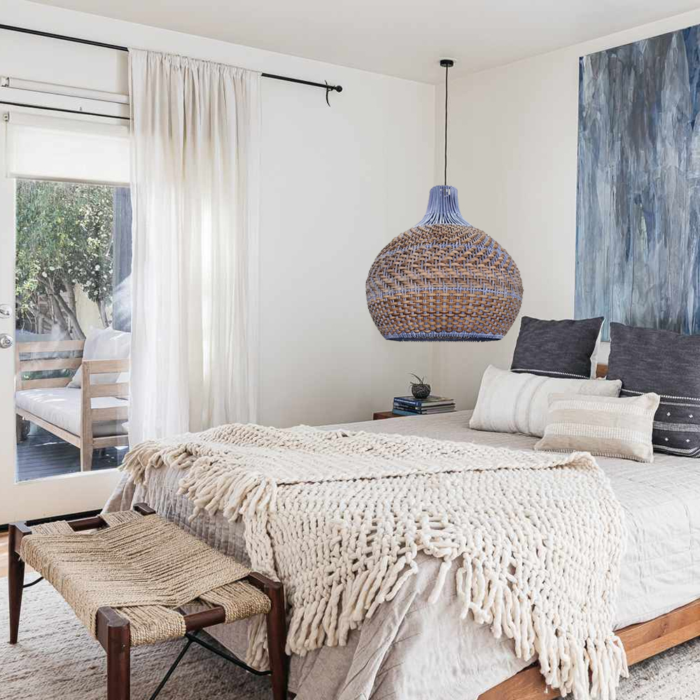 Hamptons Blue Rattan Pendant Light-Handwovenlamp