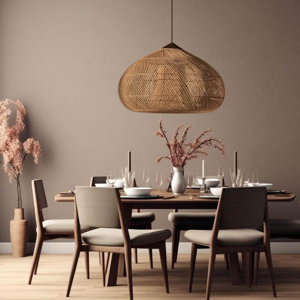 Wabi Sabi Style Retro Dining Room Chandelier Rattan Zen Pendant Light-Handwovenlamp