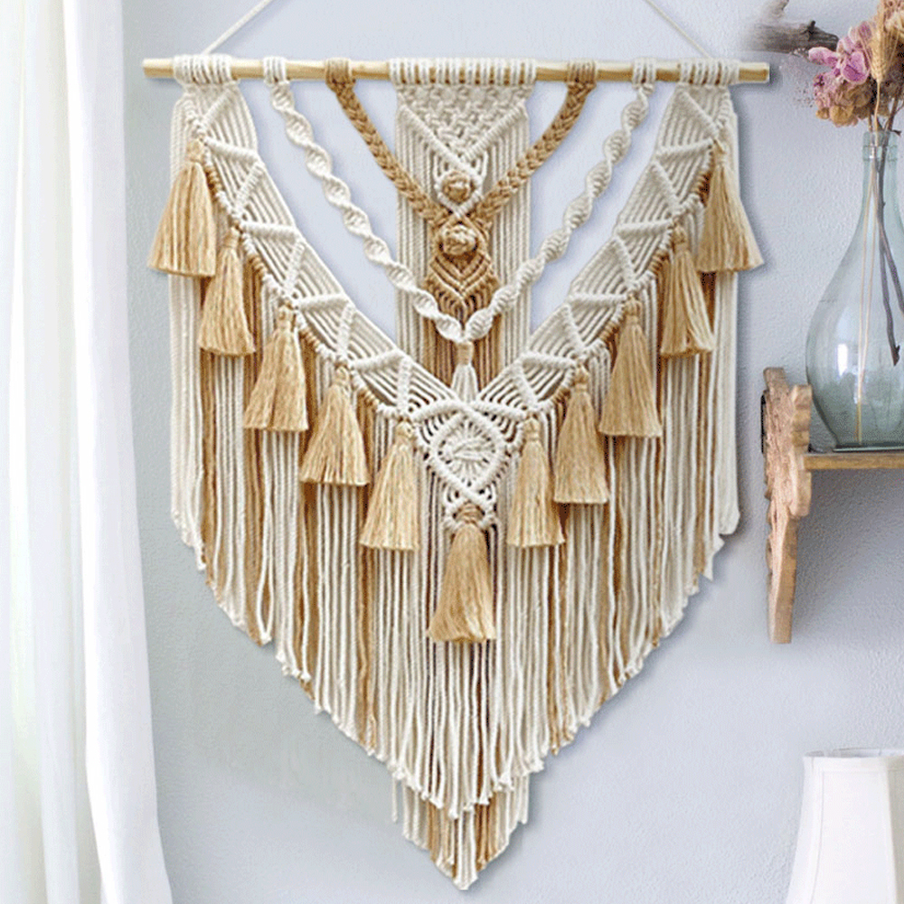 Hand-woven Tassel Tapestry Bohemian Home B&B Decoration Room Background Wall Hanging-Handwovenlamp