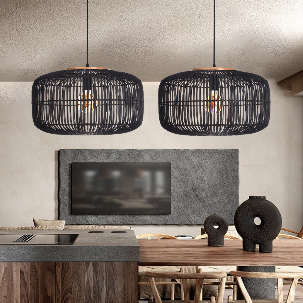 Wabi-sabi Style Retro Rattan Chandelier Japanese B&B Restaurant Hand-woven Pendant Lights-Handwovenlamp