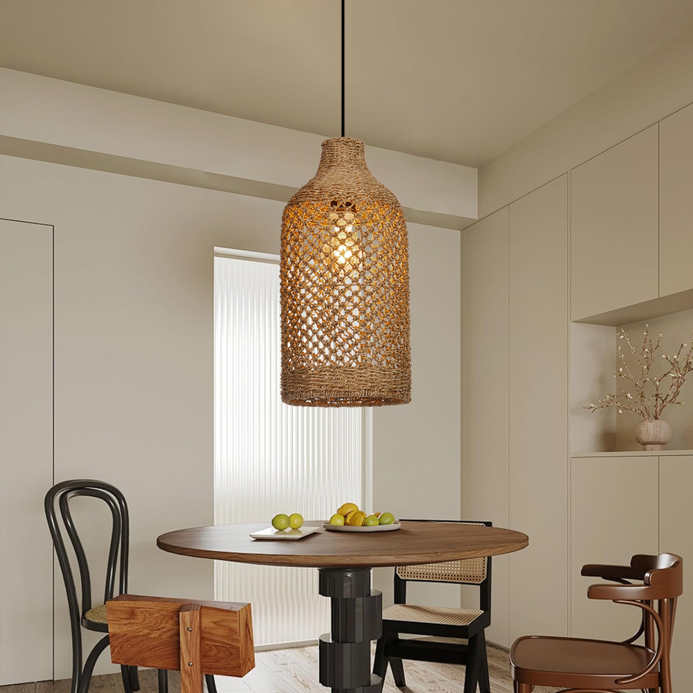 Wabi-sabi Living Room Seagrass Chandelier Retro B&B Decorative Pendant Lamp-Handwovenlamp