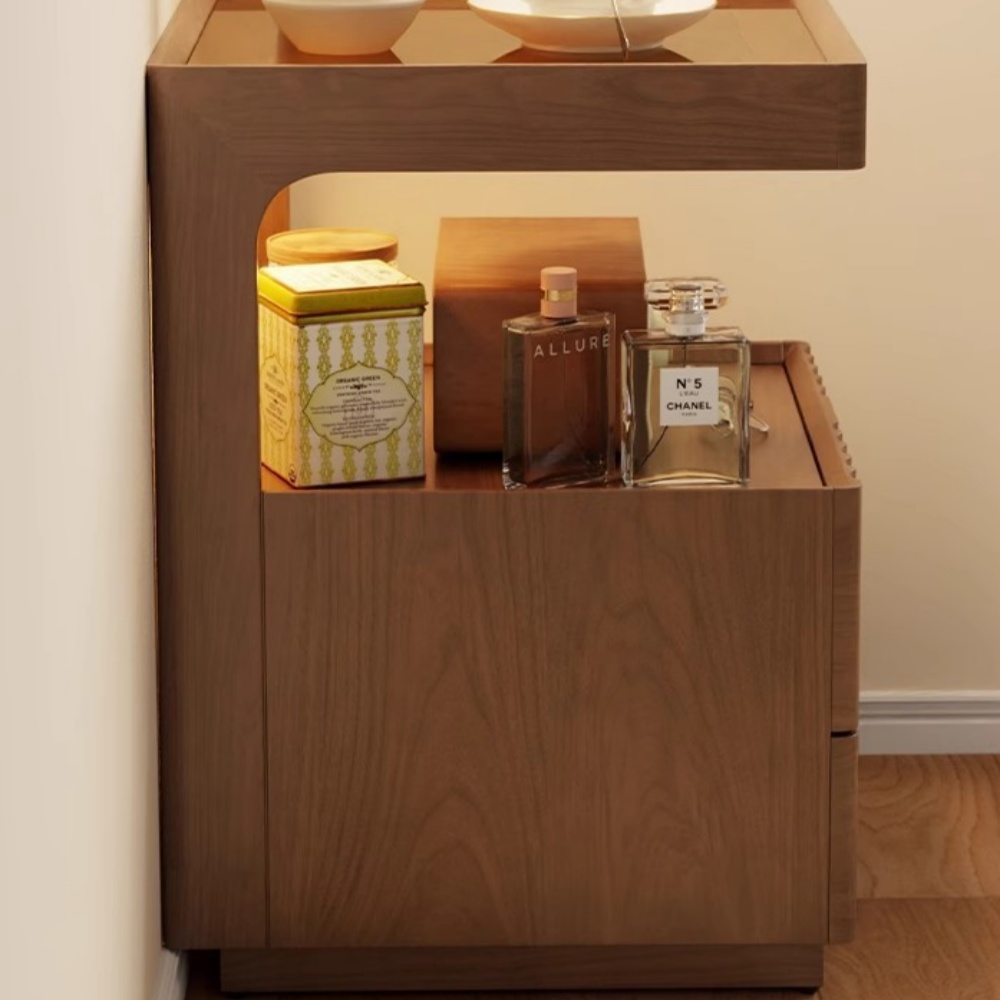 Bedroom Solid Wood Lockable Bedside Table Living Room With Lamp Side Table